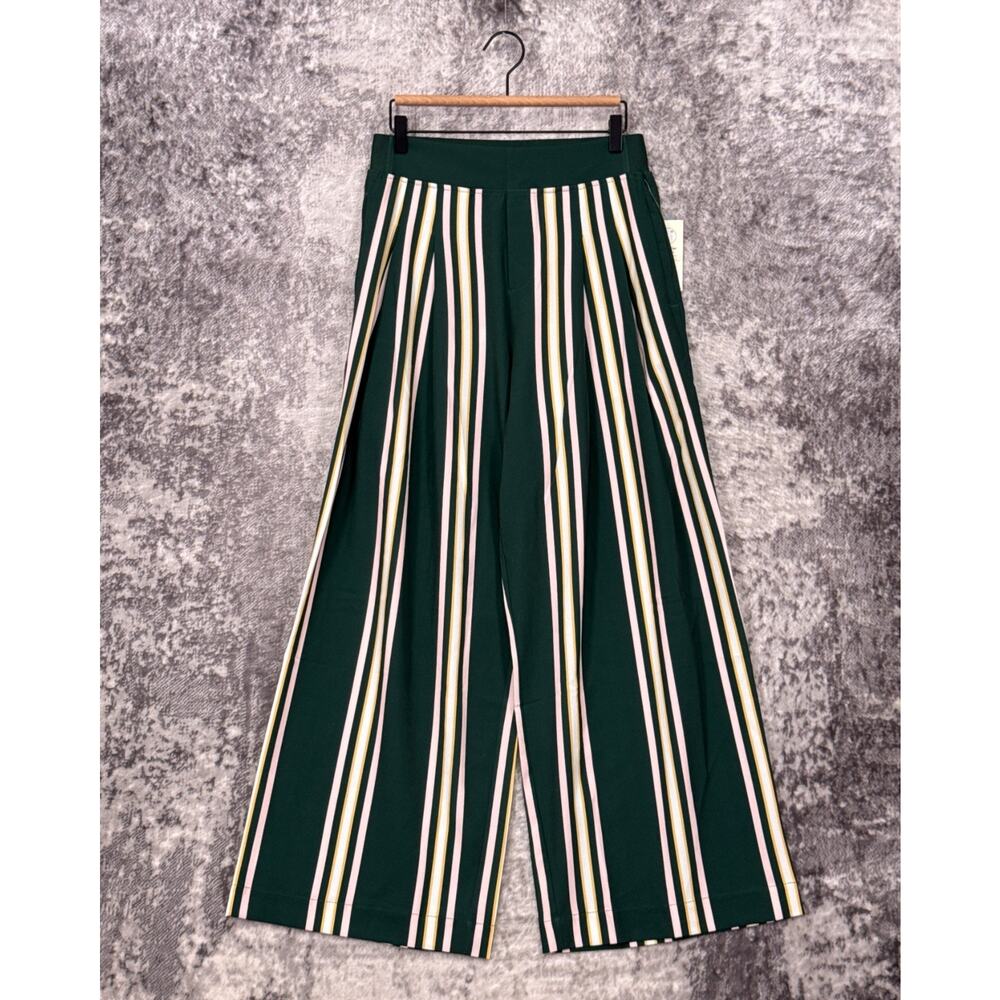 New Fore All Pants Medium Womens Shirley Trouser Green Striped Wide Leg
